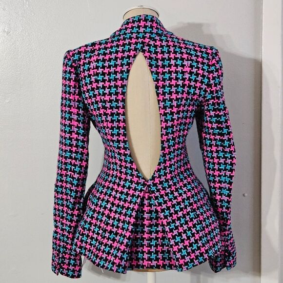 Area Women's Cutout Crystal Buckle  Houndstooth Hourglas Tweed Blazer Size:4 NWT - Picture 4 of 16
